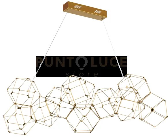Lucciola 10 lampada a sospensione lineare, ottone, led 3000k 48w, 3...