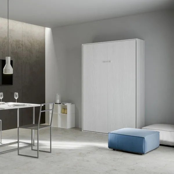 Letto a scomparsa verticale una piazza e mezza 120 cm KENTARO Bianco Frassino