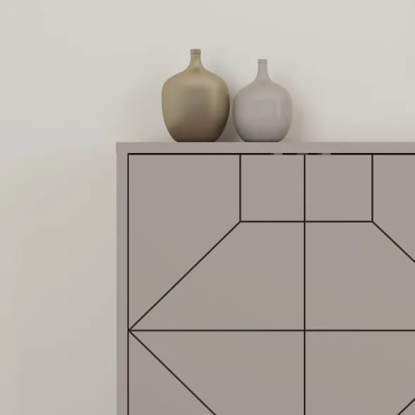 Madia Moderna 6 Ante 183 Cm Design Geometrico Piedi Metallici Dune Tortora