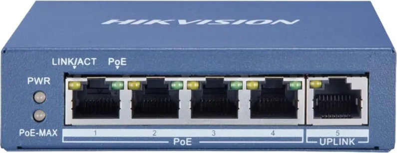 Hikvision Switch Hub Non Gestito a 5 Porte con 4 Porte PoE Gigabit e Porta Uplink DS-3E0505P-E/M
