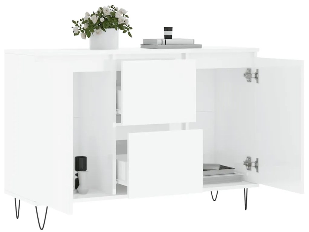 Credenza bianco lucido 104x35x70 cm in legno multistrato