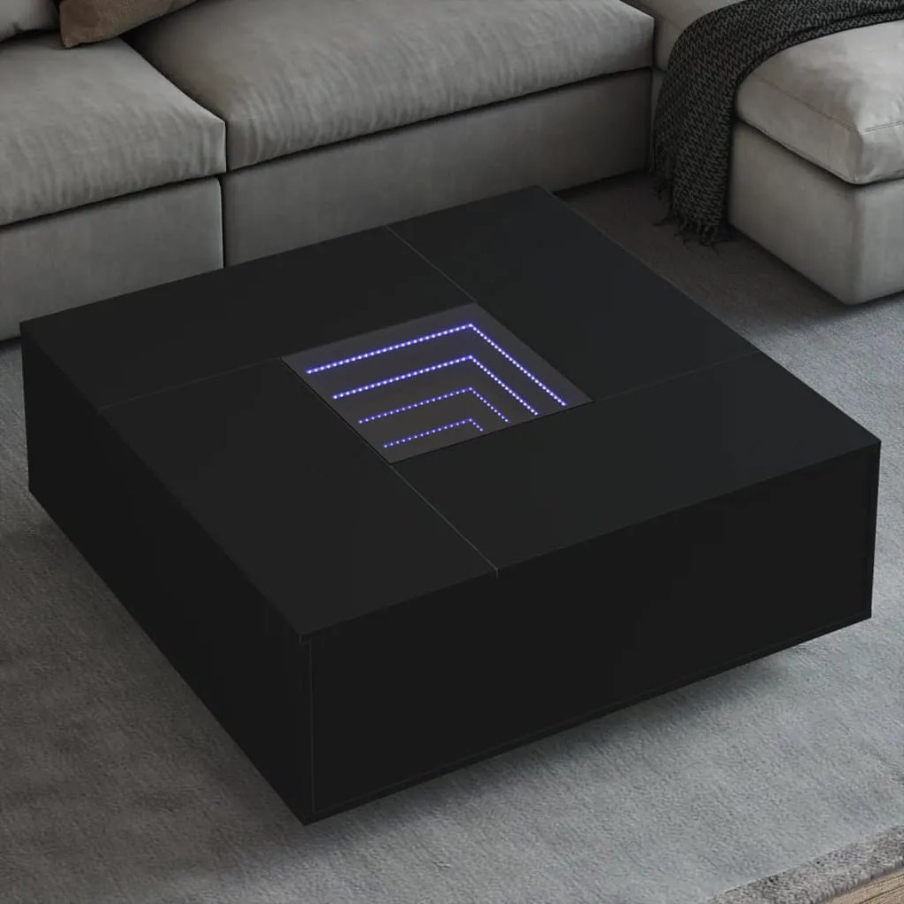 Tavolino Da Salotto Con Led Infinity Nero 100x100x40 Cm /