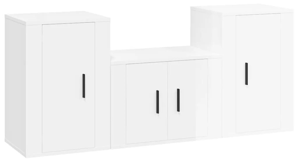 Set mobili porta tv 3 pz bianco lucido in legno multistrato