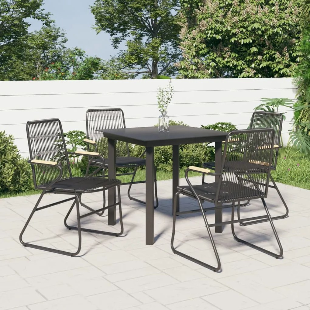 Set da Pranzo da Giardino 5 pz Nero in Rattan PVC