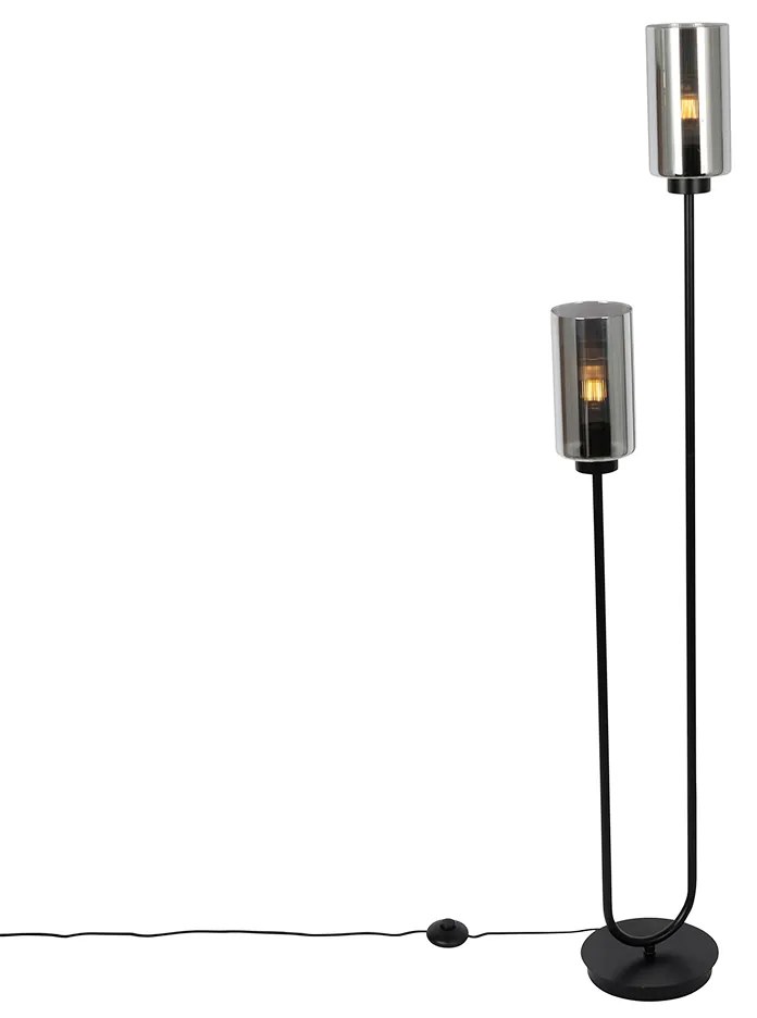 Lampada da terra Art Déco nera con vetro fumé 2 luci - Laura