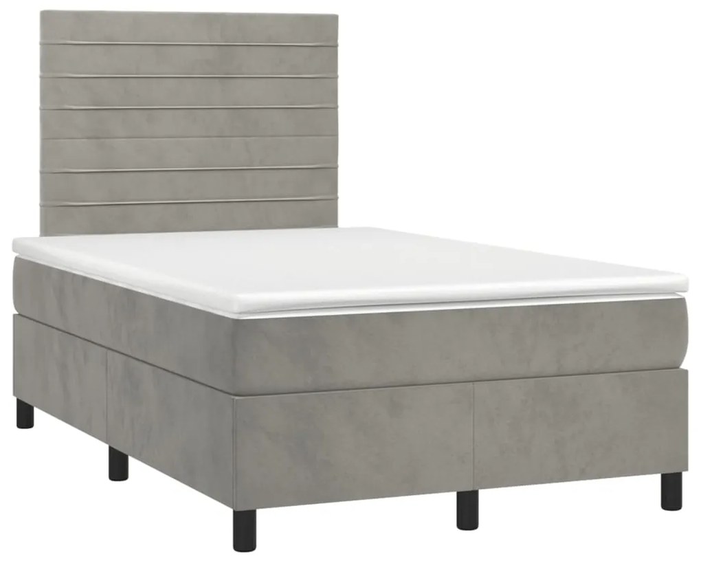 Letto a Molle Materasso e LED Grigio Chiaro 120x200 cm Velluto