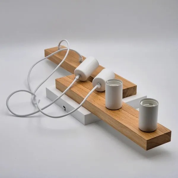 Lampadario a sospensione con filo CORTINA 4xE27/15W/230V bianco/quercia