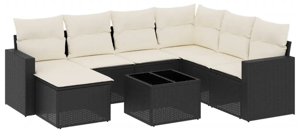 Set divani da giardino con cuscini 8 pz nero in polyrattan