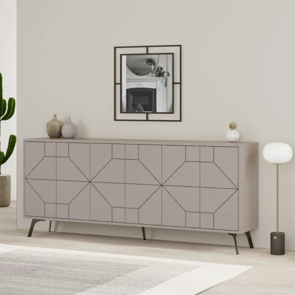 Madia Moderna 6 Ante 183 Cm Design Geometrico Piedi Metallici Dune Tortora