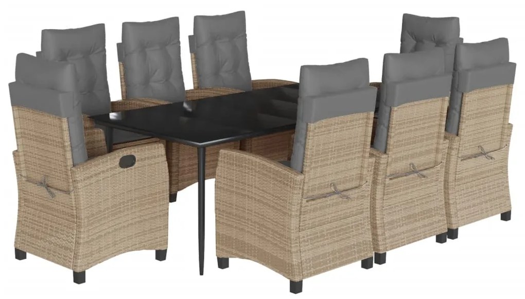 Set pranzo da giardino 9 pz con cuscini beige misto polyrattan