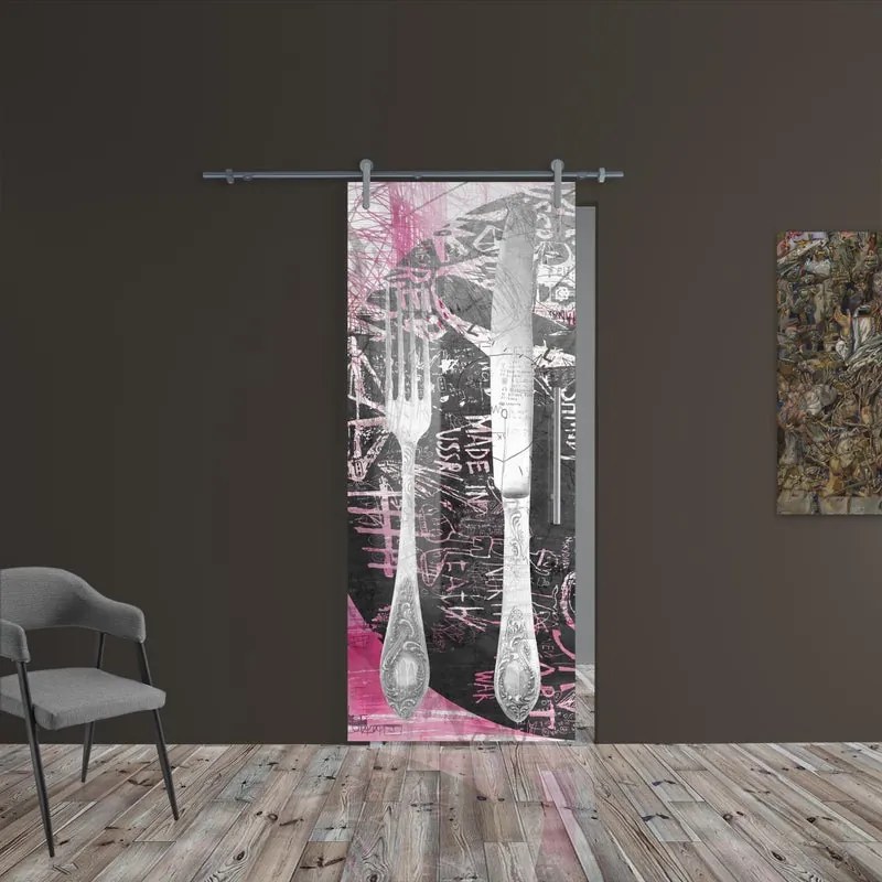 Porta scorrevole Posate in inox multicolore, L 88 x H 215 cm, con binario Ermes Destra