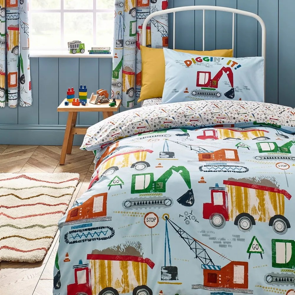 Biancheria da letto per bambini blu per letto singolo 135x200 cm Digger Dreams – Catherine Lansfield