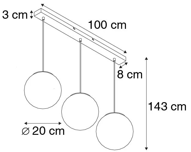 Lampada a sospensione Art Déco nera con vetro oro oblungo 3 luci - Pallon