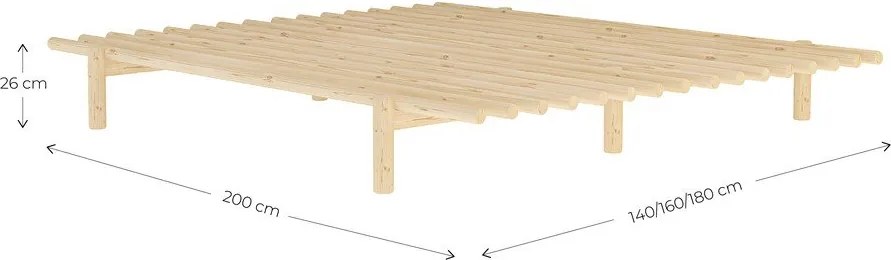 Letto matrimoniale in legno di pino con griglia 140x200 cm Pace - Karup Design