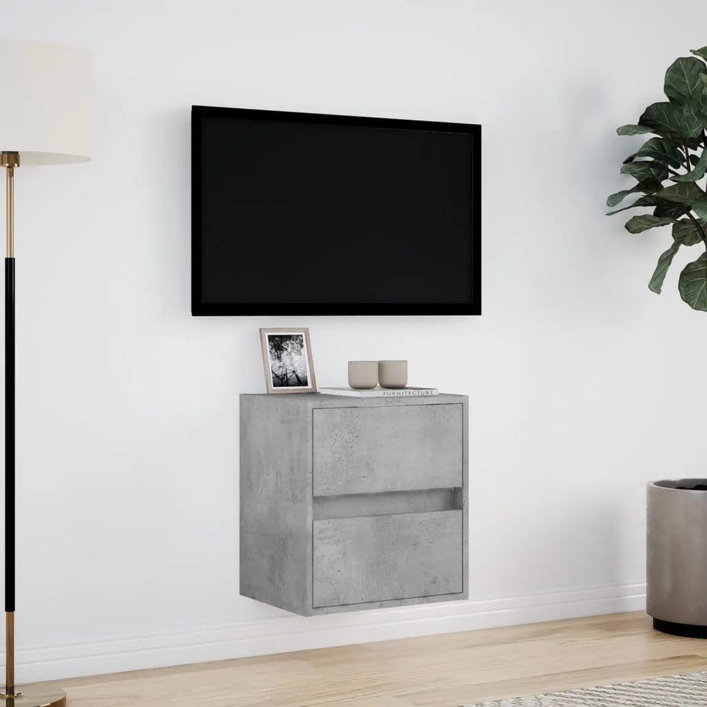 Mobile tv a parete con luci led grigio cemento 41x31x45 cm