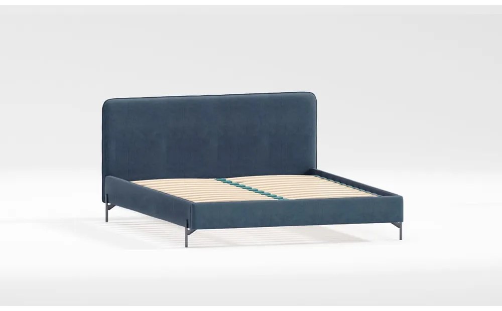 Letto matrimoniale imbottito blu scuro con griglia 160x200 cm Barker - Ropez