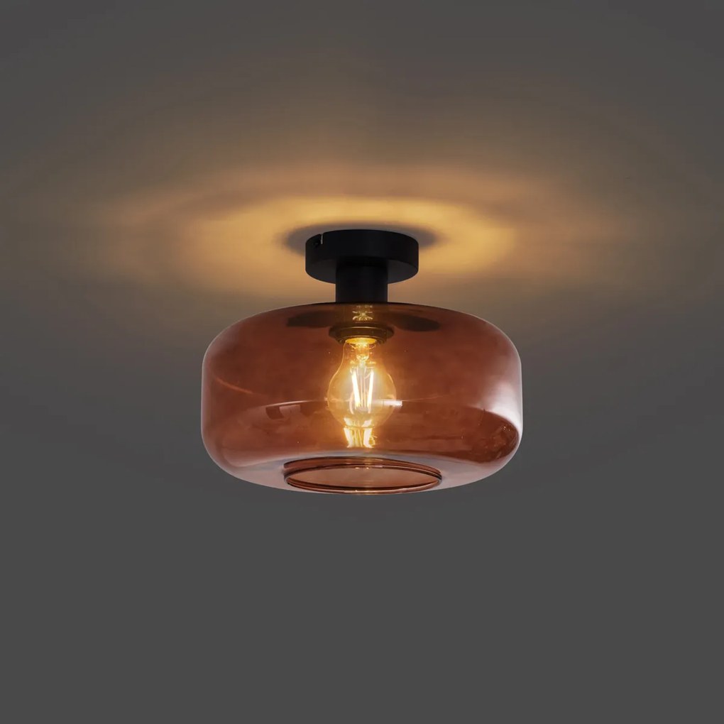 Lampada da soffitto retrò nera con vetro bronzo - Bizle