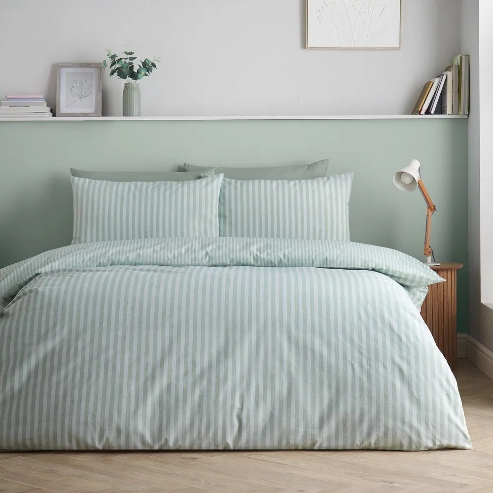 Set copripiumino e federa verde per letto singolo 135x200 cm Epping Textured Stripe – Catherine Lansfield