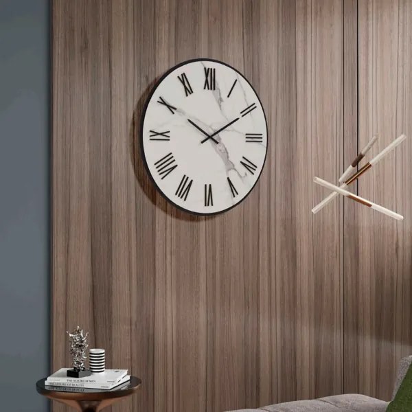 Orologio rotondo D40 cm ANSEL in kerlite Bianco con dettagli Nero