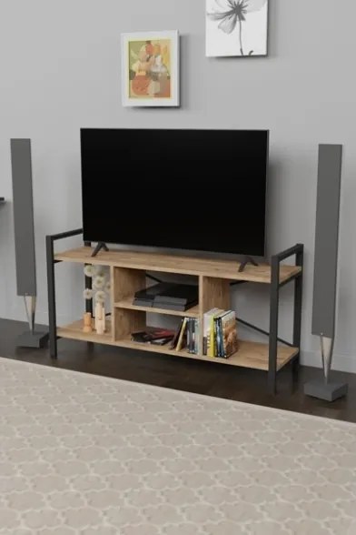 Mobile Porta TV Stile Industrial 120x35x60 Con Vani A Giorno Cult Rovere