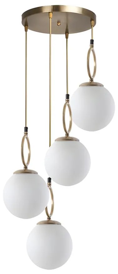 Lampadario 4 sfere D. 30 x H. 70 cm in Metallo Bianco e Rame - ASROUN