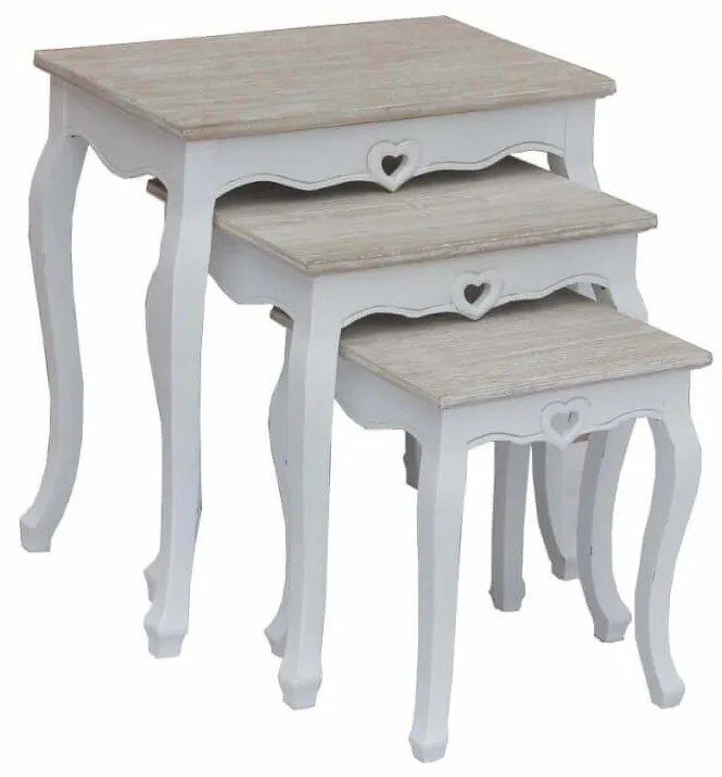 ROLAND - set 3 tavolini in legno di paulownia shabby chic