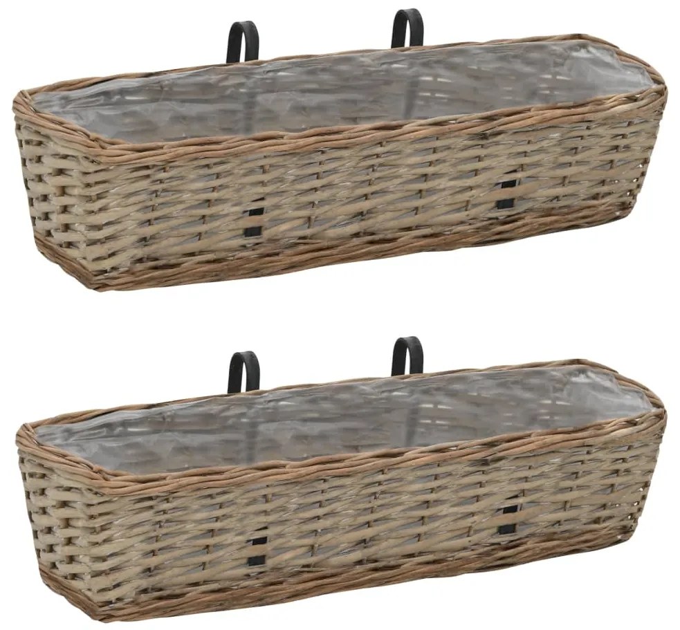 Fioriere Da Balcone 2 Pz İn Vimini Con Rivestimento İn Pe 60 Cm /