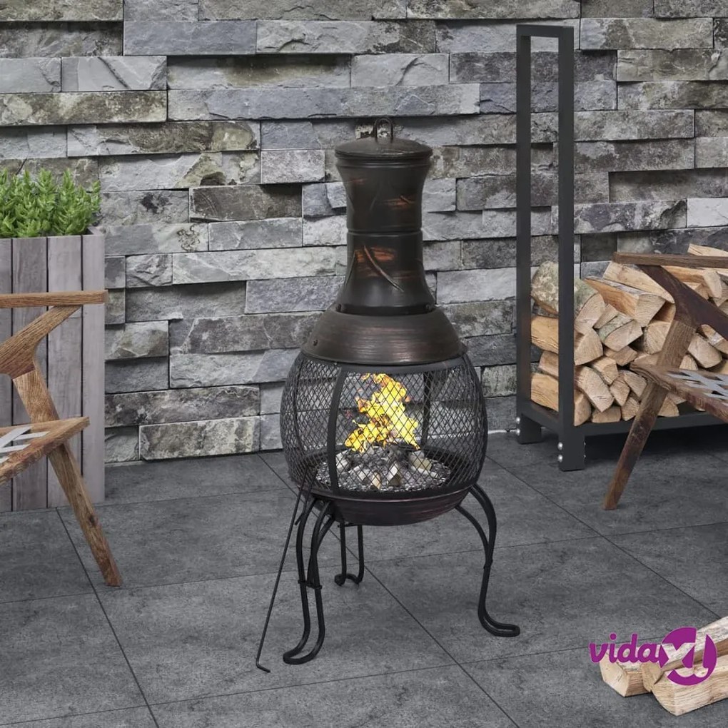vidaXL Stufa da Giardino con Attizzatoio 39x39x90 cm in Acciaio