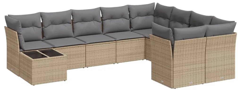 Set divano da giardino 10 pz con cuscini beige in polyrattan