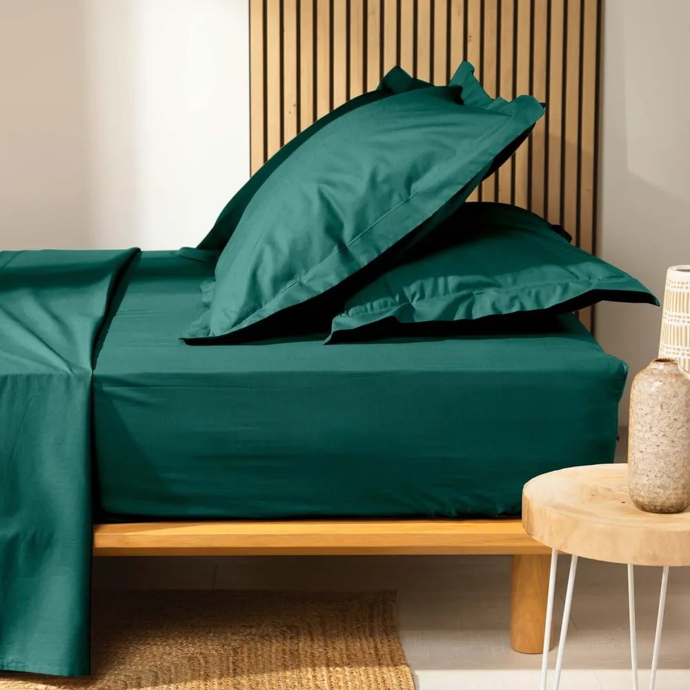 Lenzuolo elasticizzato verde in cotone biologico 160x200 cm Biolina - douceur d'intérieur