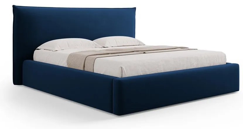 Letto matrimoniale imbottito blu scuro con contenitore e doghe 180x200 cm Elio - Milo Casa