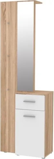 Mobile Ingresso 65x34x196 Con Specchio E Barra Appendiabiti Teka Bianco E Rovere