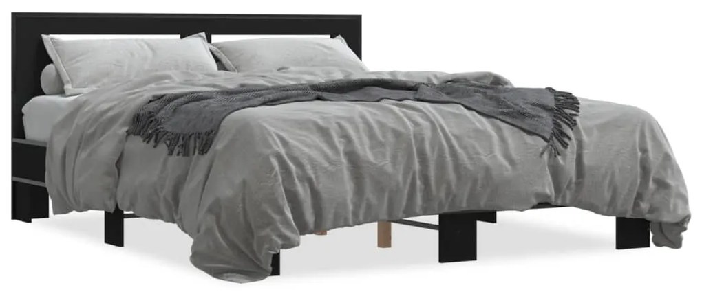 Giroletto Nero 160x200 Cm İn Legno Multistrato E Metallo /