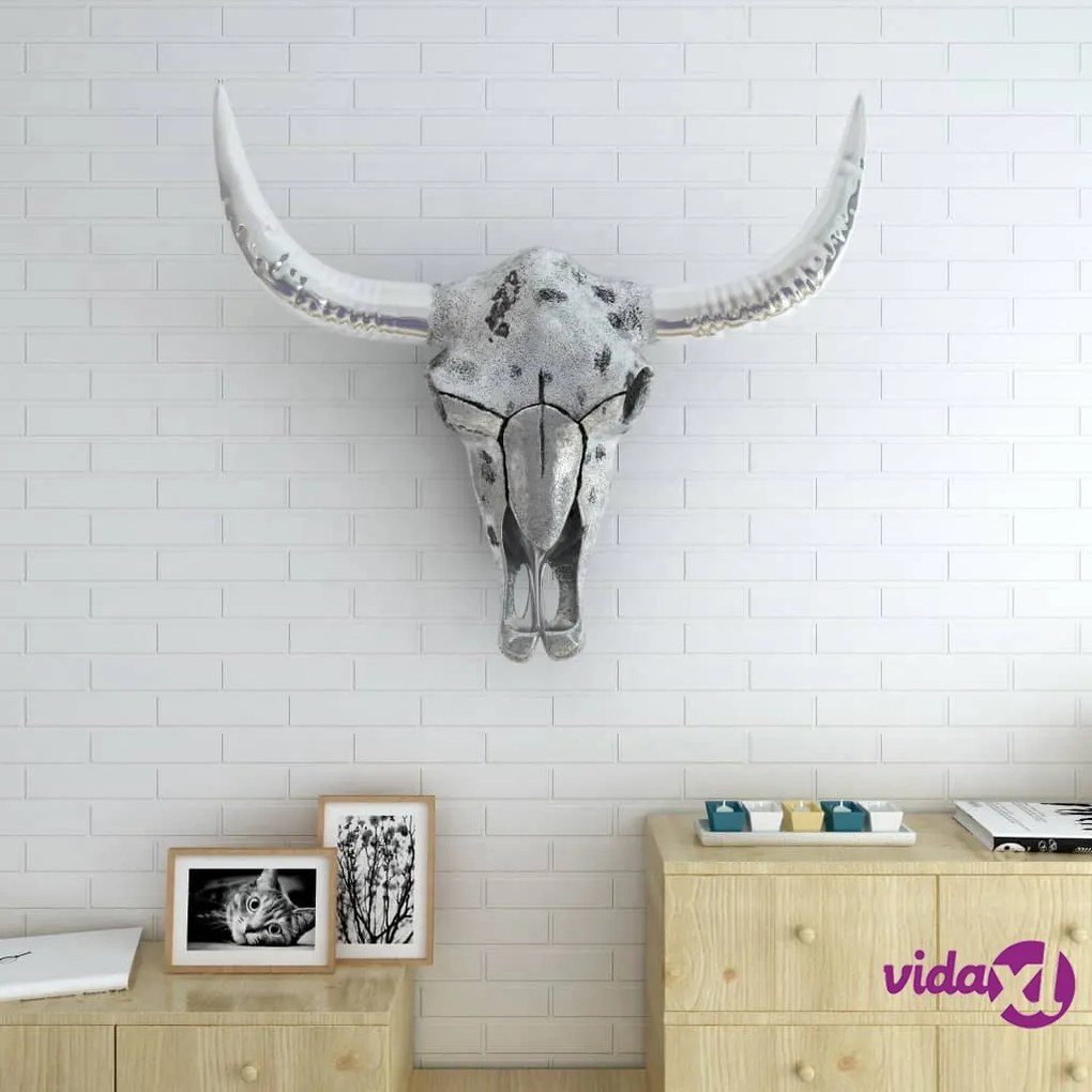vidaXL Decorazione Testa del Cranio a Parete in Alluminio Argento