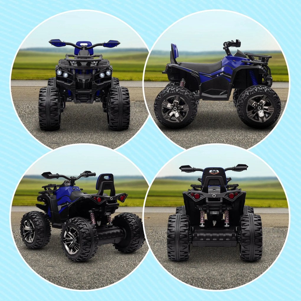 Quad Elettrico per Bambini 3-5 Anni a 12V con Fari e Pedale, in PP e Metallo 100x65x73 cm, Blu...
