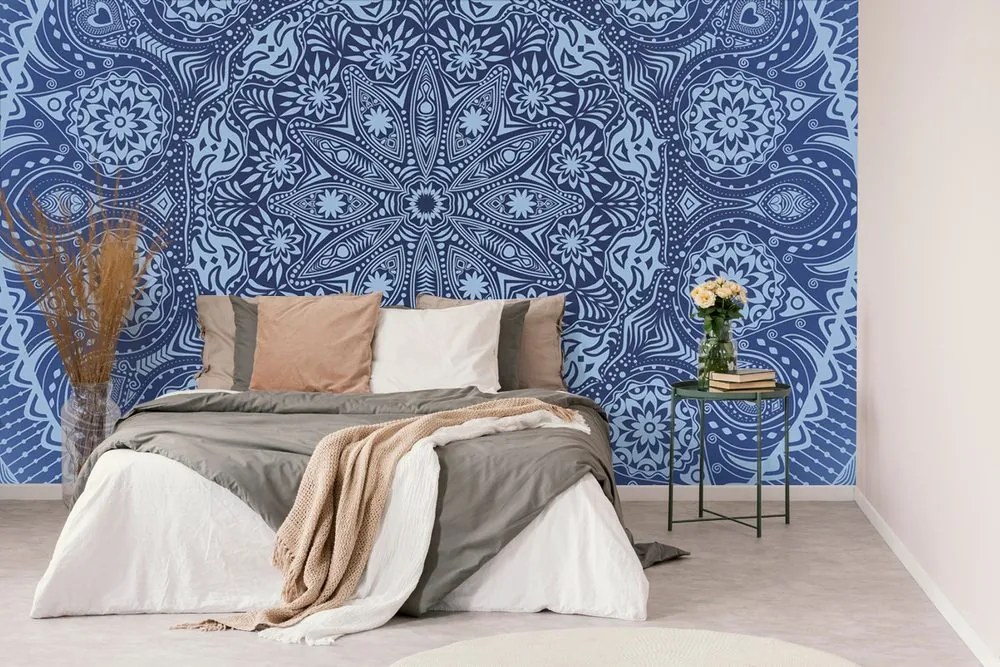 Carta da parati – Mandala decorativa con pizzo in blu