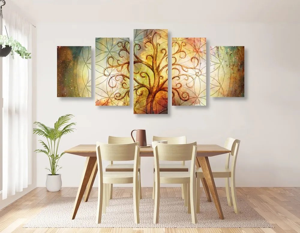 Quadri 5 pezzi – Albero con fiore della vita