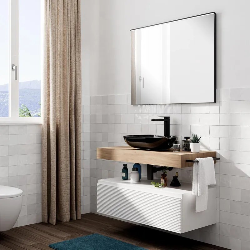 Mobile da bagno sotto lavabo Step bianco opaco L 100.3 x H 30 x P 46 cm 1 cassetto, lavabo non incluso