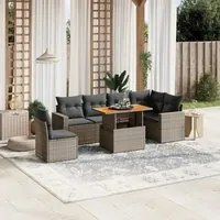 Set Divani da Giardino 7 pz con Cuscini Grigio in Polyrattan 3271340