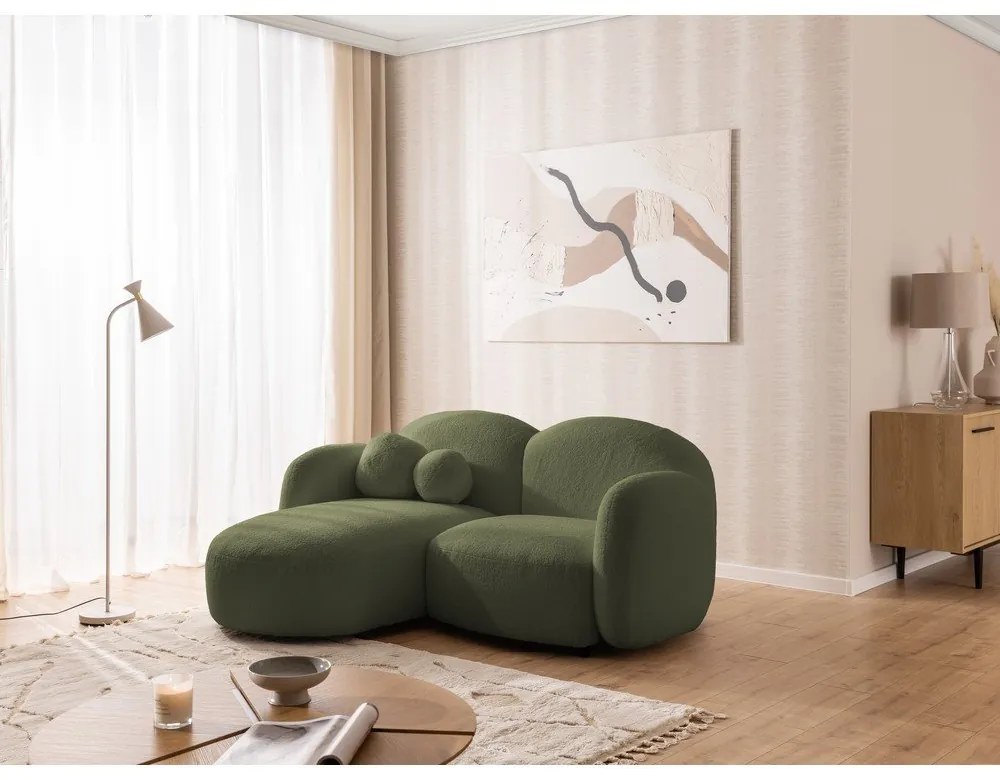 Divano angolare verde (con penisola a sinistra/con chaise lounge) con rivestimento in bouclé Orbit – Ropez