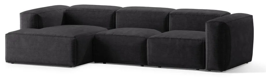 Divano angolare grigio scuro (con penisola a sinistra/con chaise lounge) con rivestimento in velluto a coste Bergamo – Cosmopolitan Design