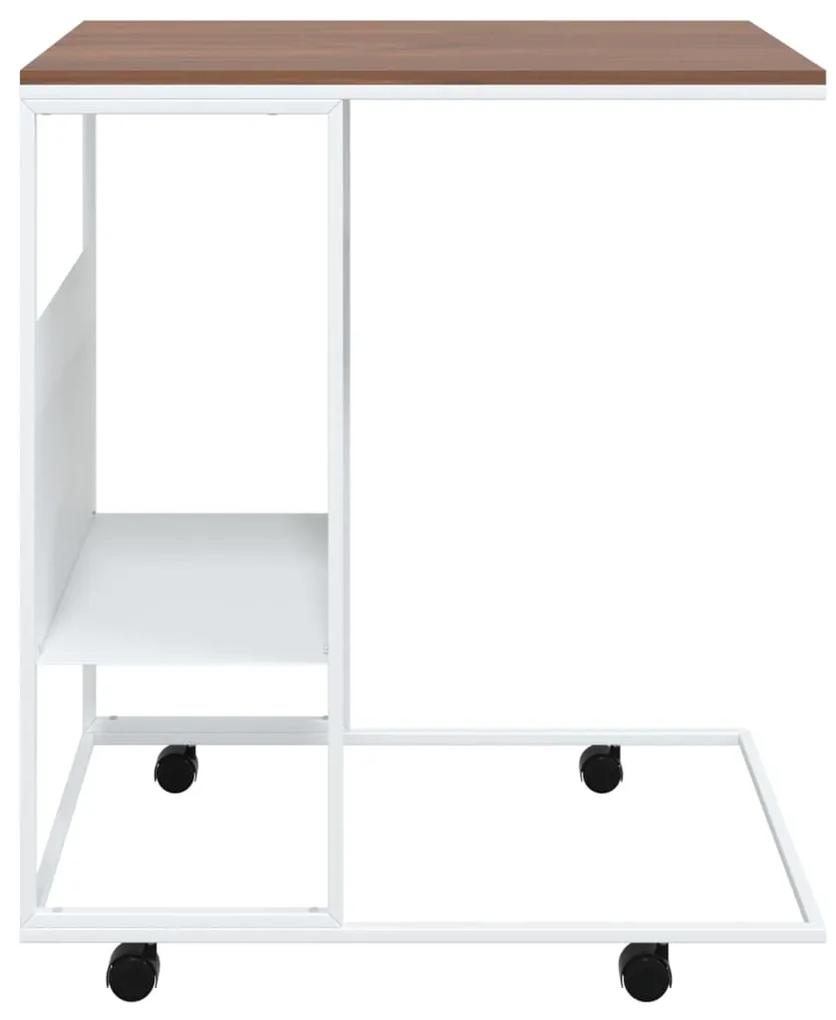 Tavolino con ruote bianco 55x36x63,5 cm in legno multistrato