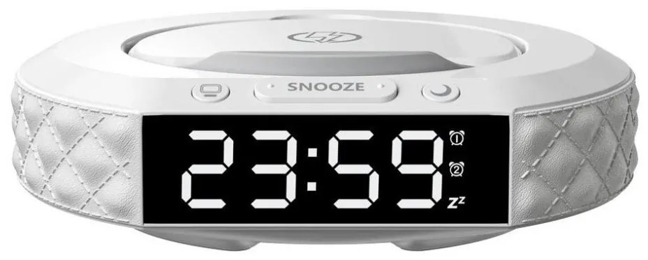 Immax 08983L - Sveglia con display LCD e ricarica wireless Qi 27W/9V bianco