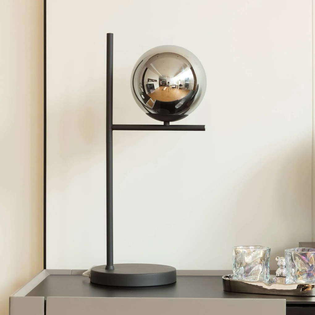 Lindby Denva da tavolo vetro fumè, sfera, grigio