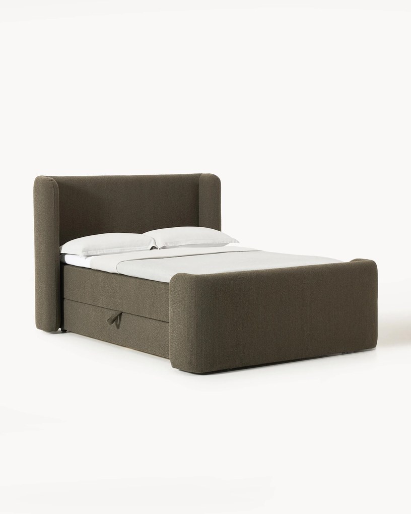 Letto boxspring in bouclé con contenitore Perla