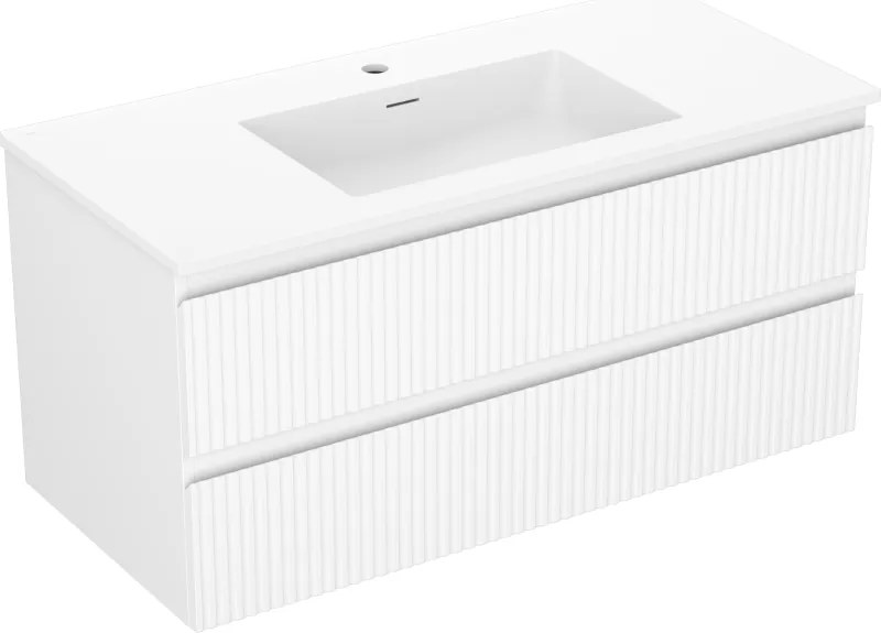 Mexen Rivel mobile da bagno 100 cm con lavabo Otis, 2 cassetti, scanalato, bianco opaco - 91A20-10047-2-BFF01-W18M01