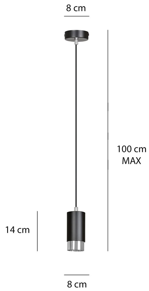 Sospensione Moderna 1 Luce Ivar A Cilindro In Acciaio Nero E Cromo