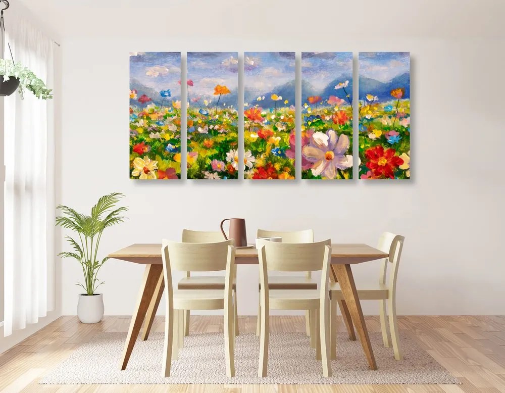 Quadri 5 pezzi – Pittura a olio di fiori selvatici