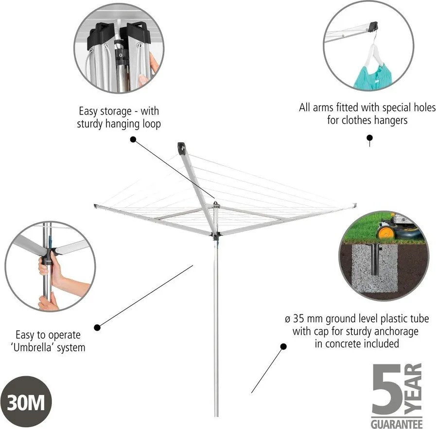 Stendino da giardino argentato 30 m Essential – Brabantia