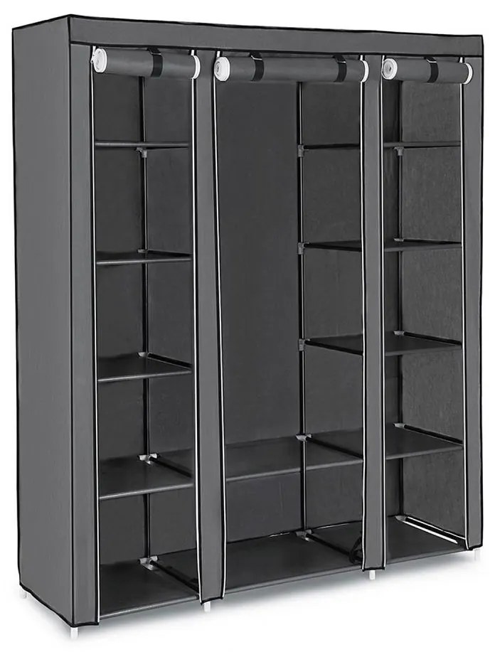 Armadio in tessuto con ripiani e barra appendiabiti MATIS 150x175 cm grigio